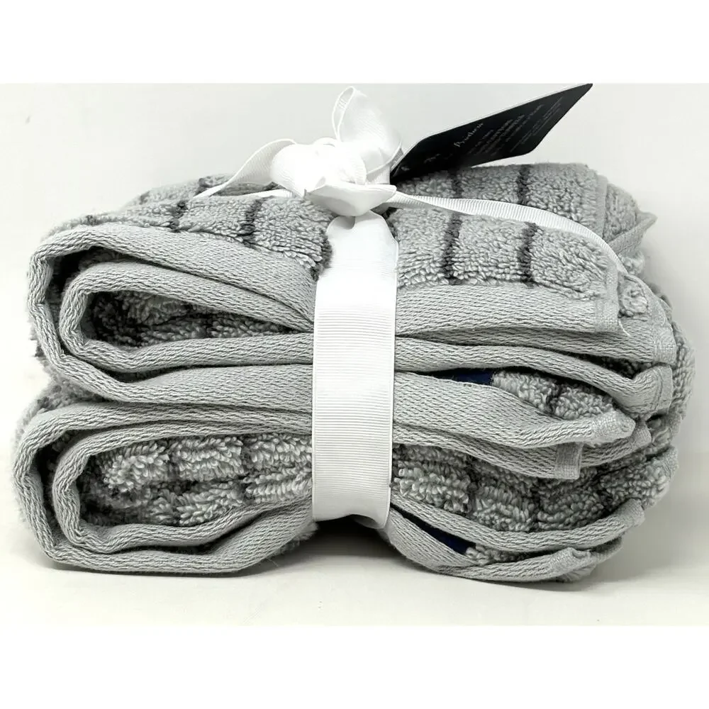 Brooks Brothers Grey Gray Striped Cotton Hand Towels Set 2 Measures 16x28